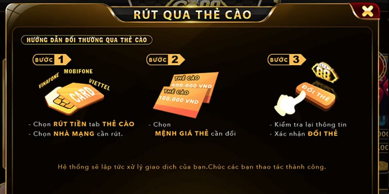 Cách rút tiền GO88 thông qua thẻ cào